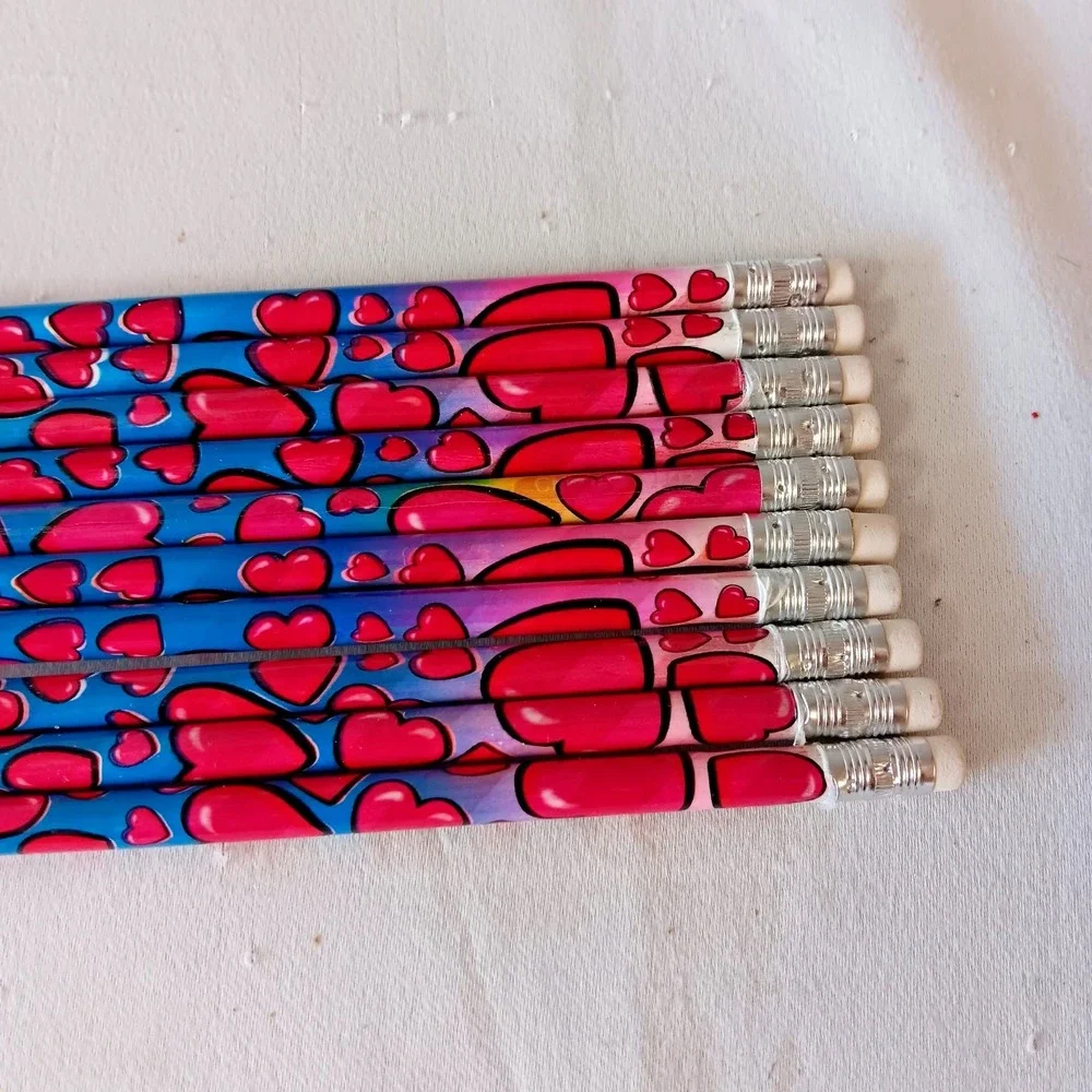 Heart Pattern Pencils Rainbow 10 Count New‎ School Teacher Love Valentine Reward